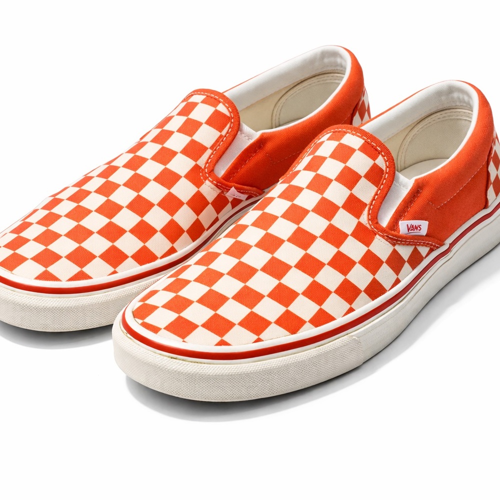Vans Men/Woman Bold Red and White Checkerboard Slip-Ons